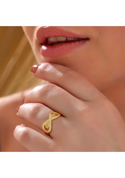 Gümüş Gold Zirkon Taşlı Sonsuzluk Kadın Yüzük fiyatları