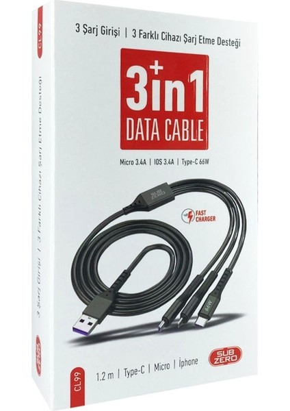 Zipax Galaxy Note 2 3 4 5 S3 S4 S5 S6 S7 Mini Edge Şarj Kablosu 3in1