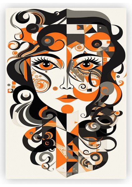 Turunculu Kadın Soyut Pop Art Ahşap Poster 20X29 cm