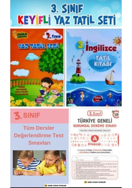 3. Sınıf Yaz Tatil Kitabı - İngilizce Tatil Kitabı - Tüm Dersler Değerlendirme Test Sınavları - Türkiye Geneli Kurumsal Deneme Sınavı 4'lü Set