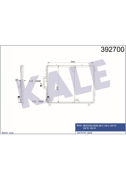 KLR-392700 Klima Kondenseri Mercedes Benz 200E-200CE-200...