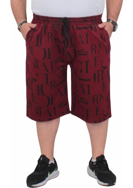 Mocgrande Erkek Büyük Beden Penye Şort Letter Dance 24644 Bordo