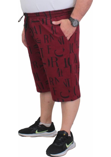 Mocgrande Erkek Büyük Beden Penye Şort Letter Dance 24644 Bordo modelleri