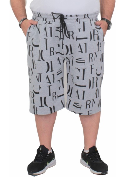 Mocgrande Erkek Büyük Beden Penye Şort Letter Dance 24644 Grı Melanj