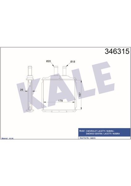 KLR-346315 Kalorifer Radyatörü Brazing Daewoo Nubıra-Lac...