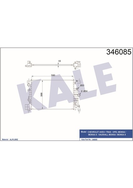KLR-346085 Radyatör Al/pl/brz Aveo