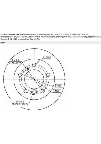FRD-FCR229A Arka Fren DISKI-272×16 5×130 (Vw Lt 97-07 ...