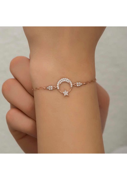 Gümüş Rose Ay Yıldız Kadın Bileklik fırsatları