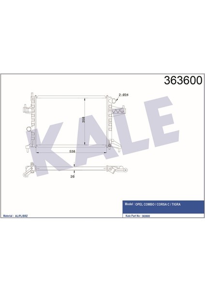 KLR-363600 Su Radyatörü Opel Corsa C 1.4 1.8 00 Combo 1....