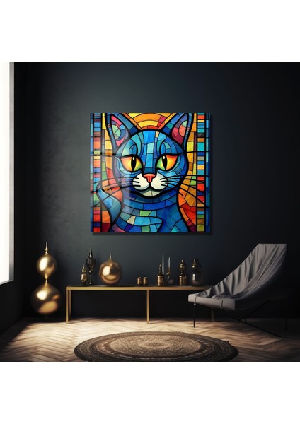Vitray Kedi Kare Cam Tablo modelleri