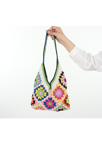Renkli El Örgüsü Omuz Çantası