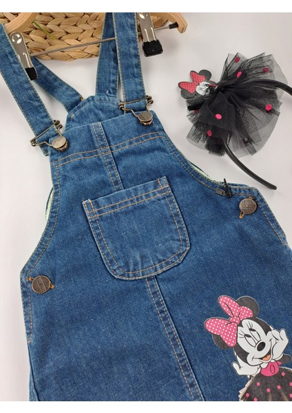 Kız Çocuk Kot Salopet Elbise Taç Aksesuralı Ikili Takım Minnie Mouse Baskılı fiyatları