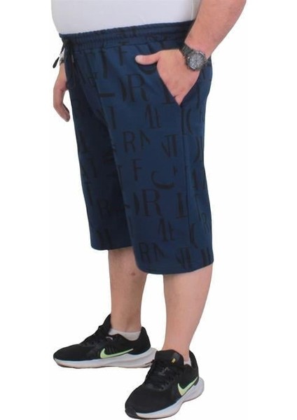 Erkek Büyük Beden Penye Şort Letter Dance 24644 Marin