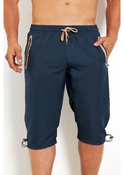 Erkek Lacivert Mıcropoly Beli Lastikli Cepli File Astarlı Hızlı Kuruyan Büyük Beden Kapri EDY2524B-L fiyatları