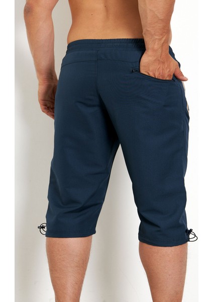 Erkek Lacivert Mıcropoly Beli Lastikli Cepli File Astarlı Hızlı Kuruyan Büyük Beden Kapri EDY2524B-L fırsatları