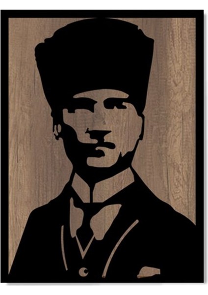 Büyük Metal Ahşap Atatürk Tablosu