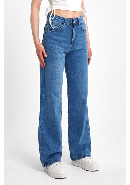 Wide Leg Denim Pantolon Kadın Günlük Tarz Desenli Boru Paça Model fırsatları