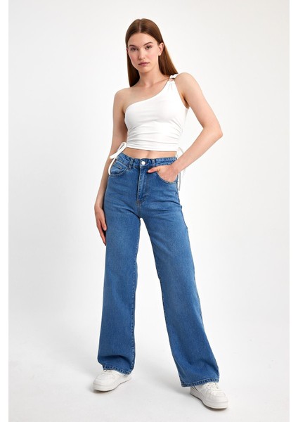 Wide Leg Denim Pantolon Kadın Günlük Tarz Desenli Boru Paça Model indirimleri