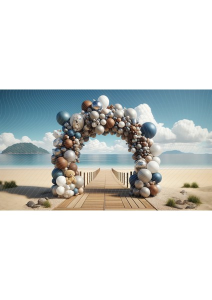 Plaj Temalı Etkinlikler Için Balon Dekorlu Fon Perdesi - Mavi ve Kahverengi Renklerde Eğlenceli Tasarım, 200X150CM Arkaplan, Duvar Örtüsü
