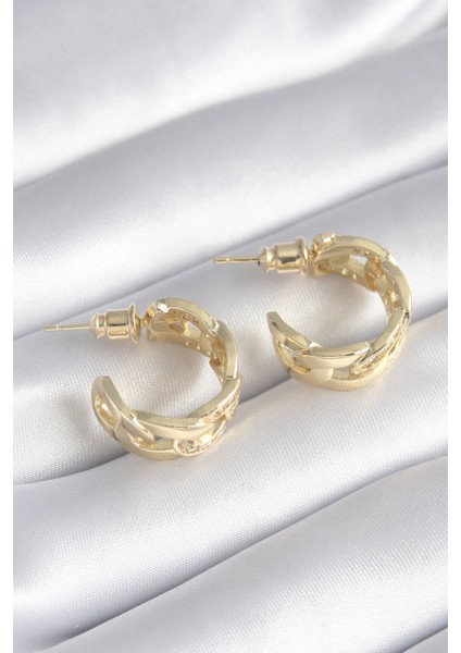Mulvxxmd XDN02 Pirinç Gold Renk Zirkon Taş Detay Zincir Model Kadın Küpe (Mulvix)