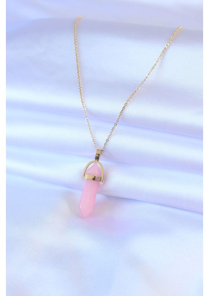 Mulvxxmd XDN02 Çelik Gold Renk Kristal Pembe Taş Model Kadın Kolye (Mulvix)