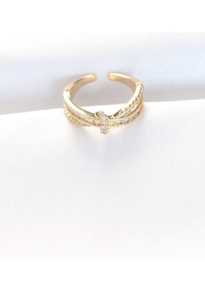 Mulvxxmd XDN02 Kıvrım Model Gold Renk Zirkon Taşlı Ayarlanabilir Yüzük (Mulvix)