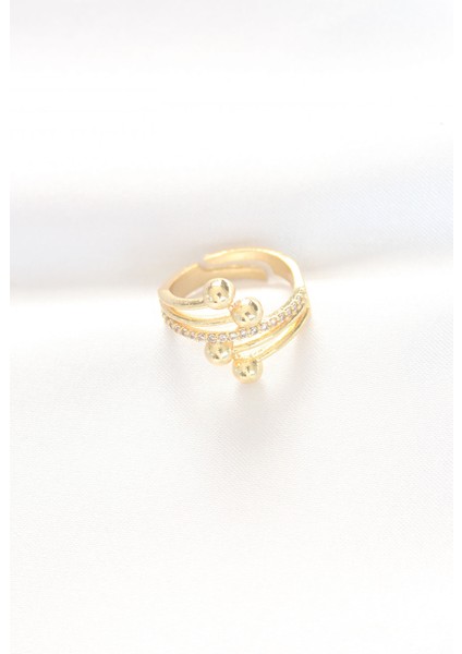Mulvxxmd XDN02 Topçuk Model Zirkon Taşlı Gold Renk Ayarlanabilir Yüzük (Mulvix)