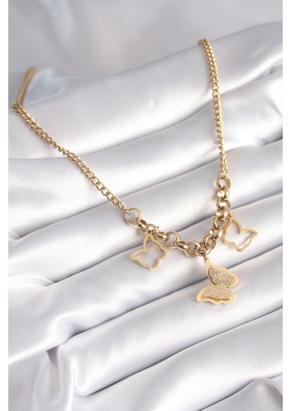 Mulvxxmd XDN02 Çelik Gold Renk Simli Kelebek Model Kadın Kolye (Mulvix)