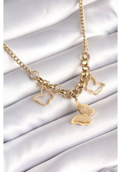 Mulvxxmd XDN02 Çelik Gold Renk Simli Kelebek Model Kadın Kolye (Mulvix)