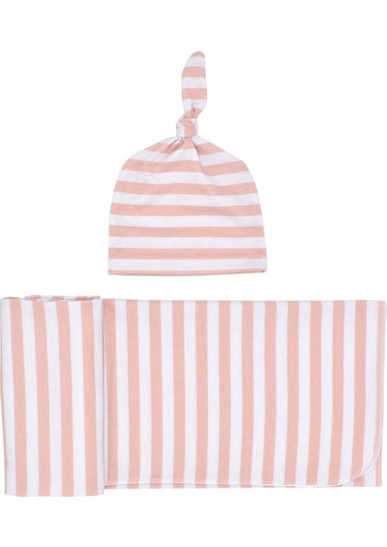 Yenidoğan Suni Ipek Çizgili Kundak Fetal Kap 2 Parçalı Set Battaniye ve Düğümlü Fetal Kap (Yurt Dışından)