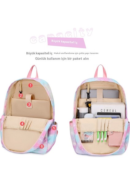 Ilk ve Ortaokul Öğrencileri Için Büyük Kapasiteli Sırt Çantasıyla Birlikte Üç Parçalı Gökkuşağı Baskılı Okul Çantası Seti (Yurt Dışından) modelleri