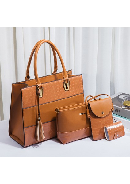 Trendy ve Modaya Uygun Kadın Çantası, Omuz Çapraz Çanta, Retro Timsah Desenli Dört Parçalı Set (Yurt Dışından)