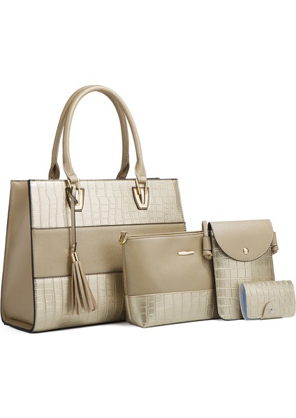 Trendy ve Modaya Uygun Kadın Çantası, Omuz Çapraz Çanta, Retro Timsah Desenli Dört Parçalı Set (Yurt Dışından)