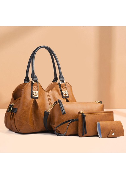 Crown Premium Retro Iki Parçalı Çanta Üç Parçalı Set Avrupa ve Amerikan Moda Çanta Omuz Çantası Crossbody Çanta (Yurt Dışından)