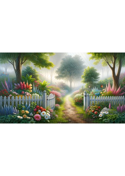 Renkli Çiçek Bahçesi ve Orman Manzaralı Dekoratif Duvar Örtüsü, 200X150CM, Fon, Arkaplan