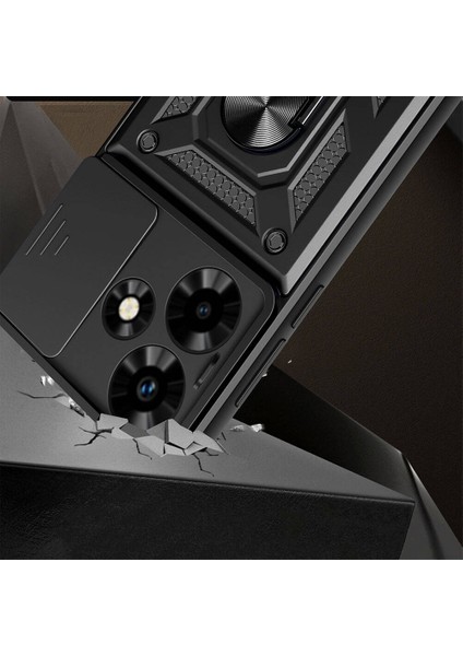 Infinix Hot 30 Uyumlu Cpt Kılıf Magnetik Standlı Kamera Korumalı Zore Sürgülü Vega Kapak-Siyah fiyatları