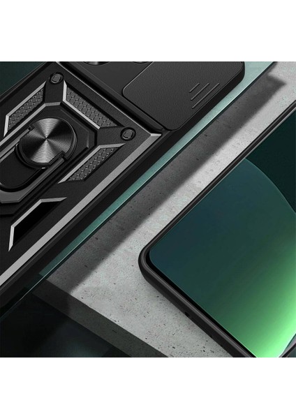 Infinix Hot 30 Uyumlu Cpt Kılıf Magnetik Standlı Kamera Korumalı Zore Sürgülü Vega Kapak-Siyah fırsatları
