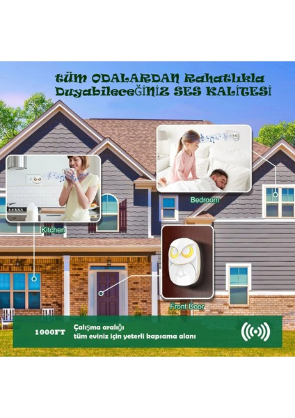 Kablosuz Kapı Zili 35 Meloodili LED Işıklı Özel Tasarım Baykuş Şekilli Su Geçirmez 300MT Zil indirimleri