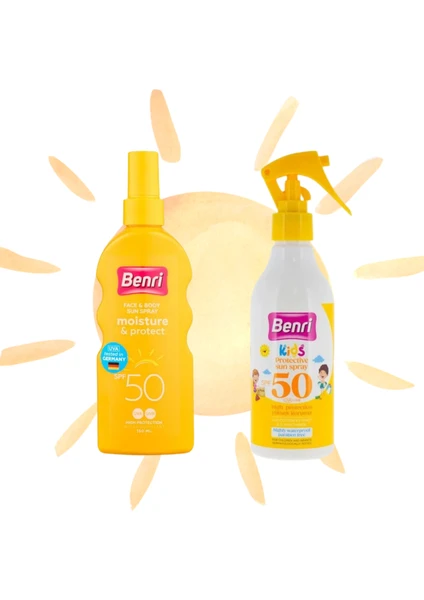 Nem & Koruma Güneş Spreyi - Benri Yüksek Korumalı Çocuk Güneş Spreyi 50 Spf 150 Ml 2li Set