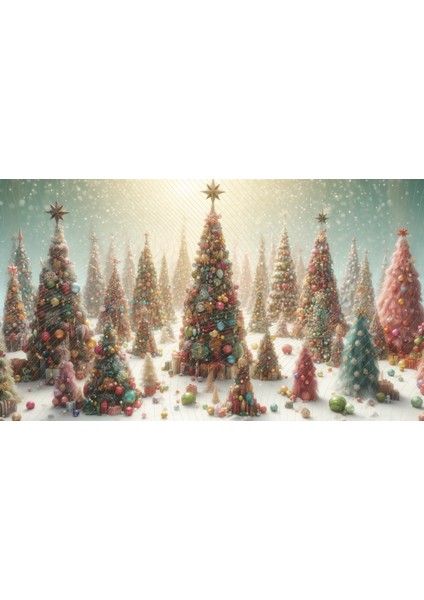 Renkli ve Işıltılı Noel Ağaçları Temalı Arkaplan, 200X150CM, Fon, Duvar Örtüsü