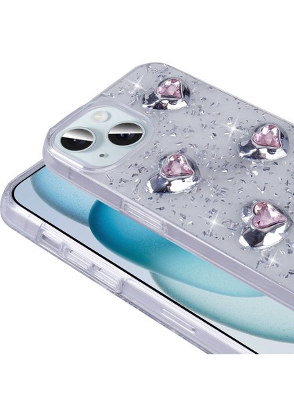 iPhone 14 Uyumlu Tcg Kılıf Airbagli Simli Arka Yüzey Zore Işıltı Silikon Kapak-Pembe