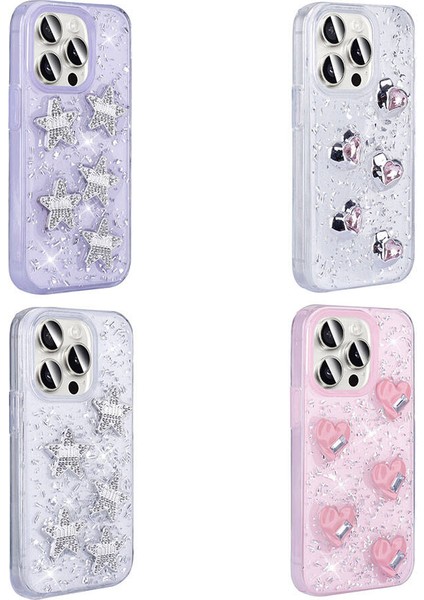 iPhone 15 Pro Max Uyumlu Tcg Kılıf Airbagli Simli Arka Yüzey Zore Işıltı Silikon Kapak-Pembe