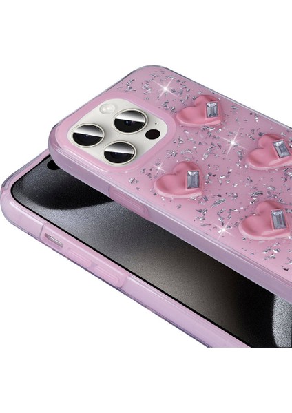 iPhone 15 Pro Max Uyumlu Tcg Kılıf Airbagli Simli Arka Yüzey Zore Işıltı Silikon Kapak-Pembe