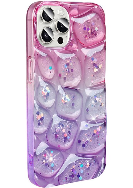 iPhone 15 Pro Max Uyumlu Hlp Kılıf Simli 3D Desenli Zore Hacar Kapak-Pembe-Mor