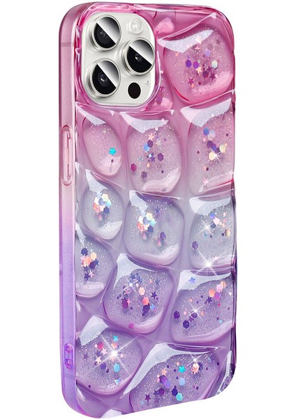 iPhone 14 Pro Max Uyumlu Hlp Kılıf Simli 3D Desenli Zore Hacar Kapak-Pembe-Mor
