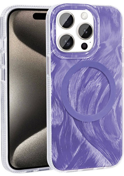 iPhone 15 Pro Uyumlu Hlp Kılıf Magsafe Şarj Özellikli Fırça Boya Desenli Zore Palet Kapak-Mor modelleri