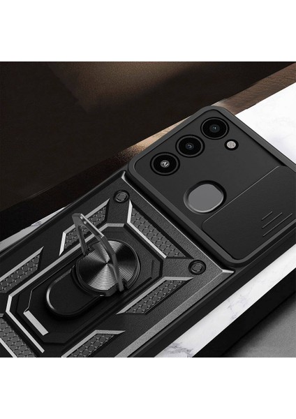 Tecno Spark 8c Uyumlu Hlp Kılıf Magnetik Standlı Kamera Korumalı Zore Sürgülü Vega Kapak-Siyah