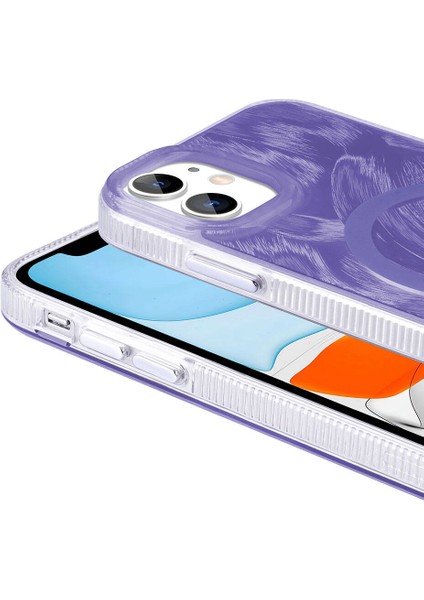 iPhone 11 Uyumlu Hlp Kılıf Magsafe Şarj Özellikli Fırça Boya Desenli Zore Palet Kapak-Pembe