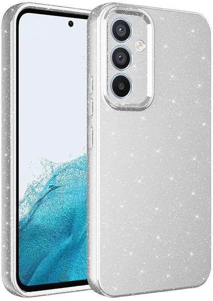 Galaxy A35 Uyumlu Cmk Kılıf Kamera Korumalı Simli Lüks Zore Koton Kapak-Gümüş