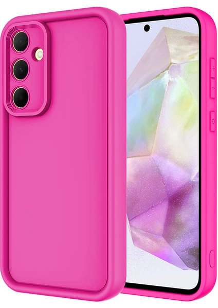 Alan Tech Galaxy A55 Uyumlu Alt Kılıf Kamera Korumalı Zore Ananas Kapak-Pembe Koyu